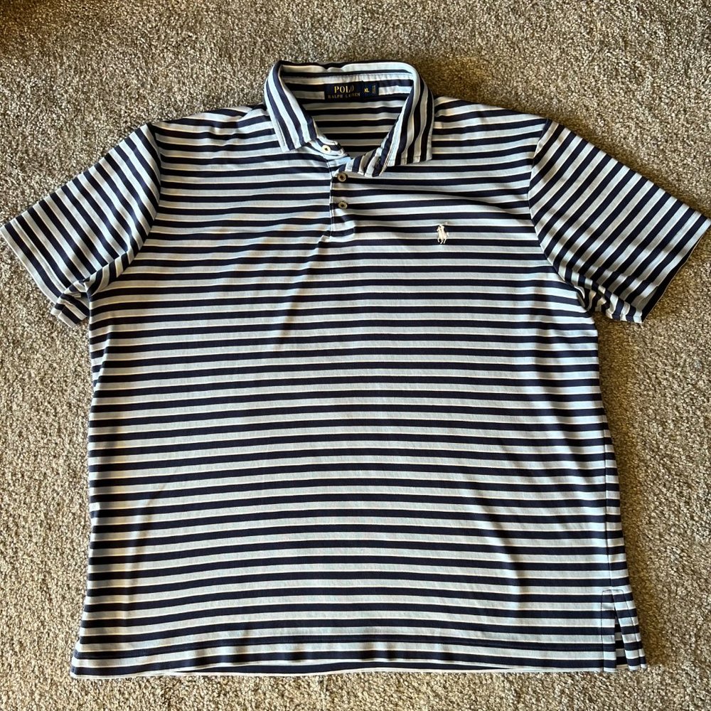 Ralph Lauren polo shirt‎ mens XL blue stripes pony preppy golf casual summer